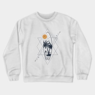 Island With Palms In Surfboard Shape. Geometric, Line Art Style Crewneck Sweatshirt